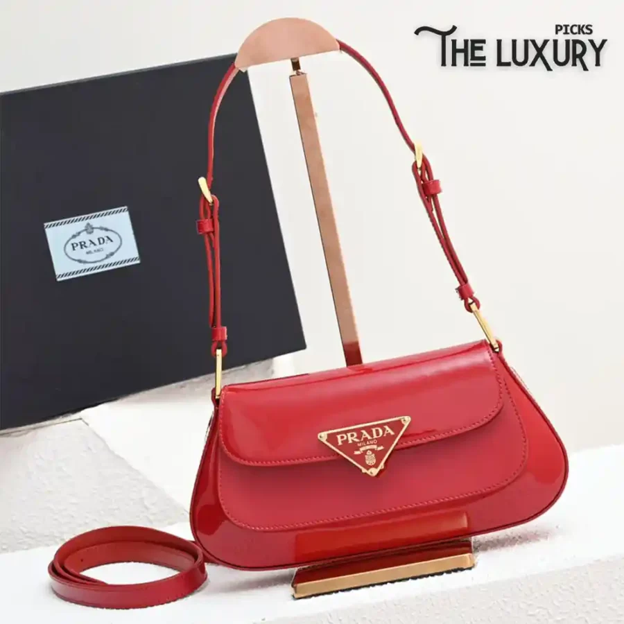 Cherry Red Prada Cleo patent leather bag