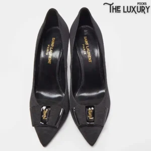 Saint Laurent Black Canvas Pointed Toe Pumps Size 36.5