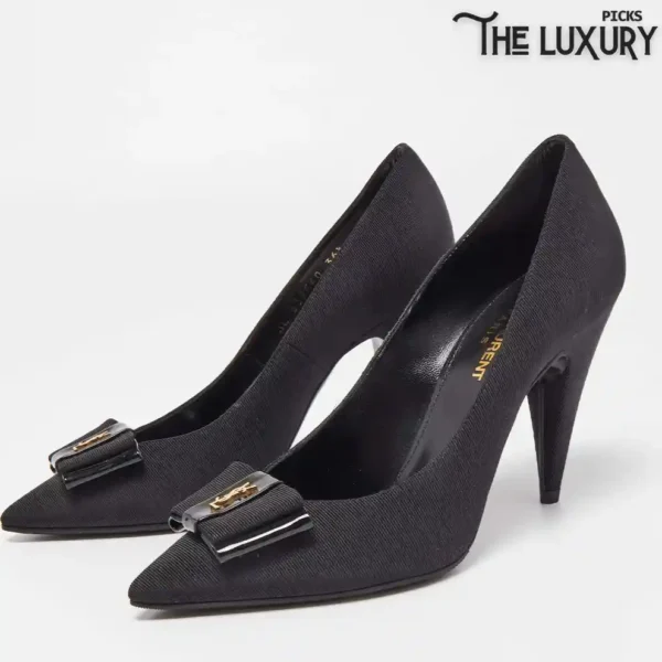 Saint Laurent Black Canvas Pointed Toe Pumps Size 36.5 - Image 2