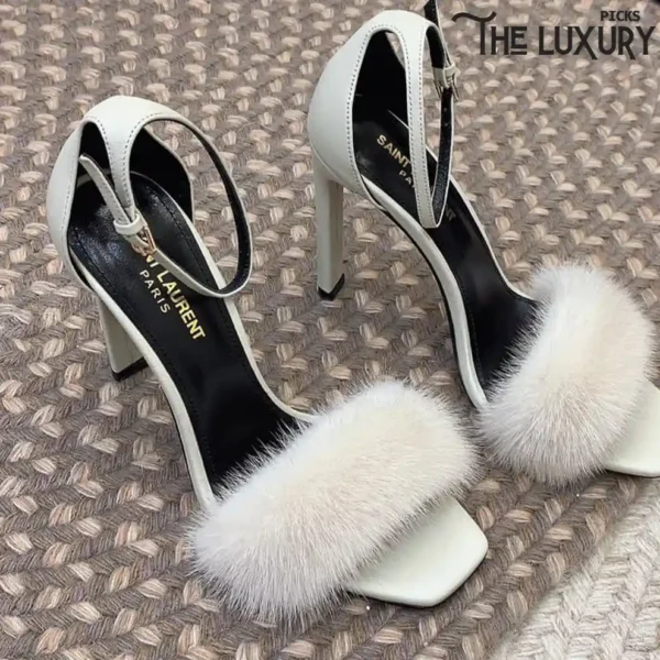 YSL Mink Fur Trimmed Leather Heels