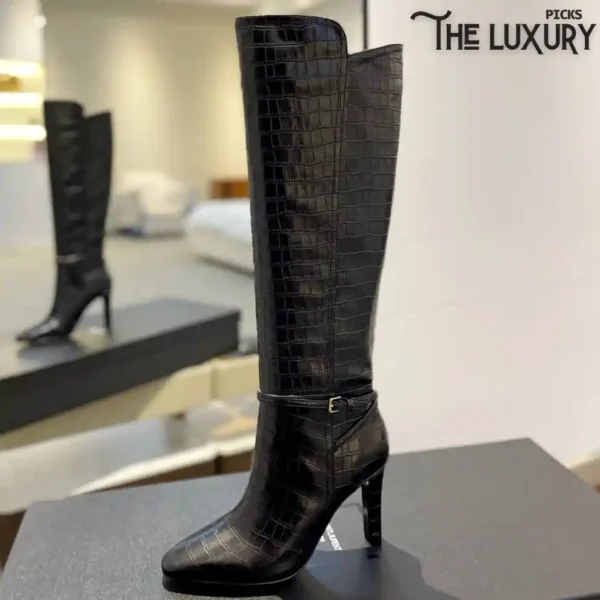 YSL Women’s Leather Long Boots with a strap black